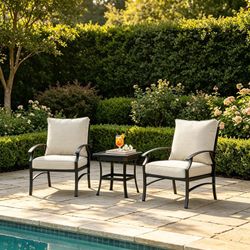Nickita 3 Pieces Set Metal Outdoor Patio Furniture Chairs Set with Cushions and End table Water resistant cotton linen fabric ensures that your chair