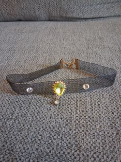 Black Choker Necklace with Yellow Pear Pendant