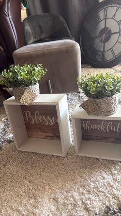 Blessed & Thankful Farmhouse Wood Box Signs Set