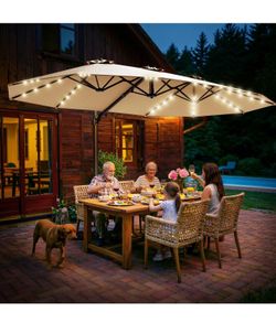 Navy blue only: 15FT Cantilever Double-Sided Umbrella with Solar Light and Base, Rectangle Oversized Offset Patio Umbrellas, Extra Large Outdoor Umbre