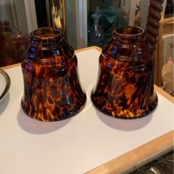 Pair Of Vintage Tortoise Swirl Glass  Light Shades