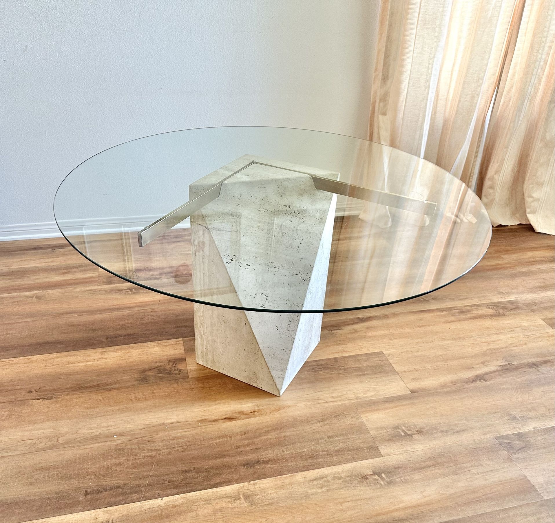 Vintage Table Travertine Marble Glass 