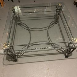 Magnificent Cast Iron Square Table With Twisted Detail On Corners . Substantial Beveled Glass Top Marble Detail On Corner