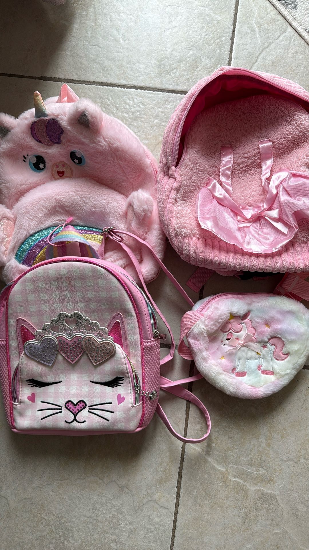 Set Of 4 Kid Backpacks In Pink , Shoulder Bags Kid Gears 