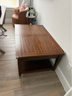Large Rustic Coffee Table with Bottom Storage Shelf – Warm Chestnut⁠