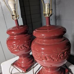 Burgundy Urn Lamps 