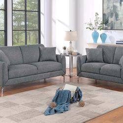 Brand New Grey Modern Style Sofa & Loveseat 