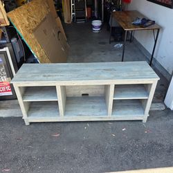 58” Modern Rustic TV Stand / Entertainment Center – Sage Gray, Like new (lightly used)