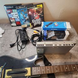 Playstation 2 Slim Silver Console With Four Games And All Chords Plus Controller