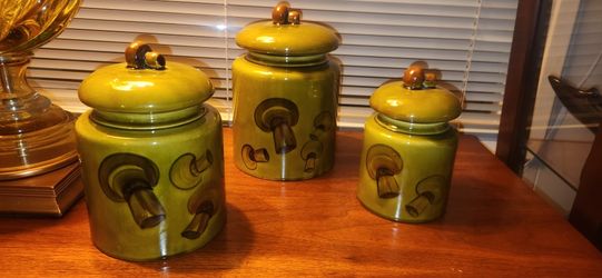 Vintage Mint Mushroom Canisters