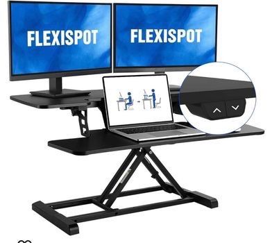 😀 FLEXISPOT Electric Standing Desk Converter 40 inch Wide Motorized Stand up Desk Riser for Monitor and Laptop,Black Height Adjustable Desk for Home 