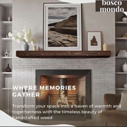 BoscoMondo Solid Wood Fireplace Mantel Shelf, Floating Mantle for Living Room, Farmhouse Rustic Wood Mantel, Easy Wall Mount with Heavy-Duty Metal Bra