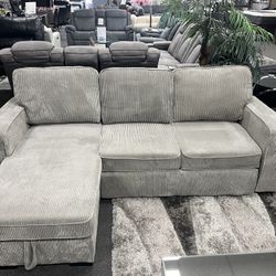 Gray Sofa Sleeper w/ Storage In Chaise 