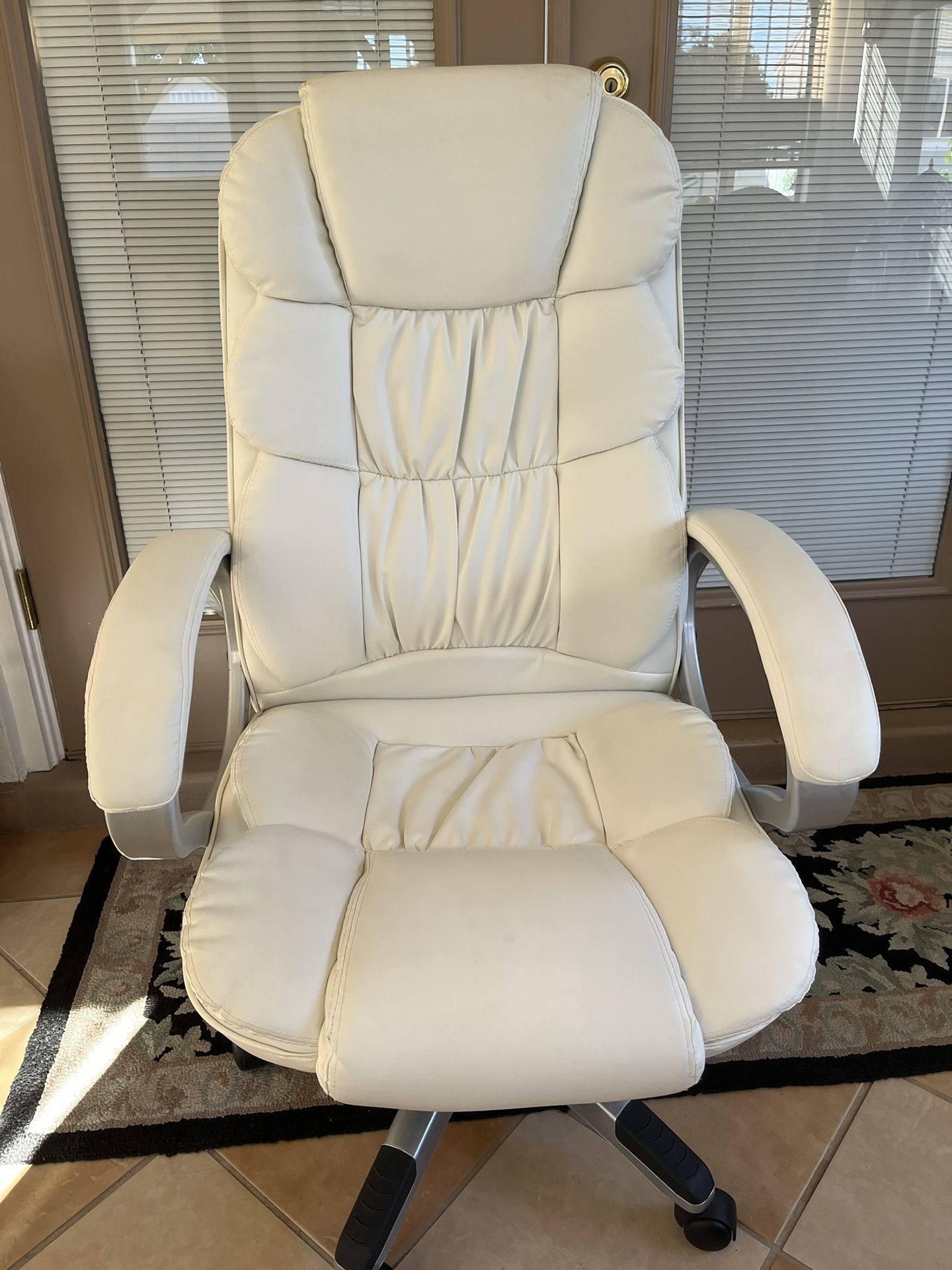 Three White Leather Desk Chairs