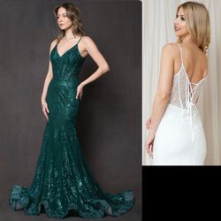 New With Tags Emerald Green Glitter With Corset Bodice Formal Dress & Prom Dress $205
