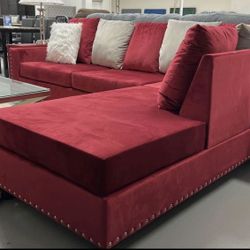 Red Velvet Sectional Reversible New Box 📦 Finance $39