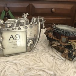 Noah’s Ark Pewter Picture Frame And Boyd Bear Candle Votive