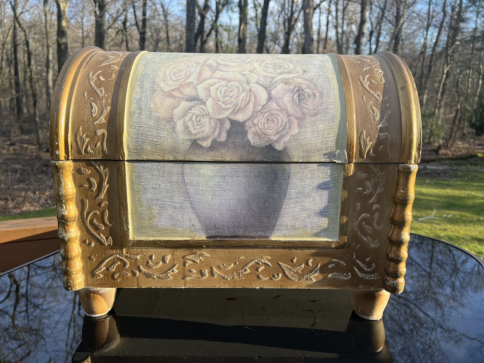 Vintage Decorator Storage Box With Flowers In A Vase