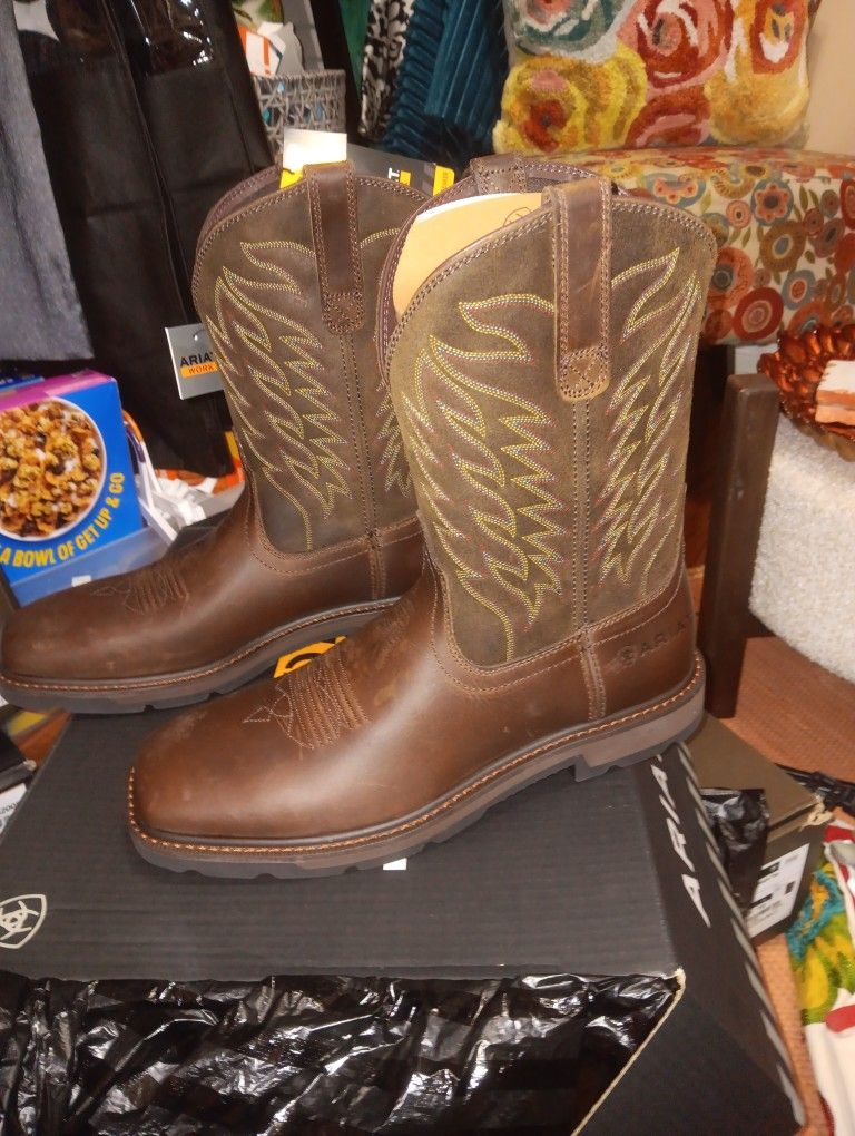 New Ariat Groundbreaker Men's Cowboy Work Boots Sz 11.5 $110 Firm