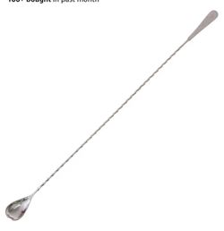 12”Cocktail Mixing Glass Bar Spoon - Long Handle Stainless Steel Drink Pitcher Mixer to Chill and Mix Stirred Drinks - 1 Spoon