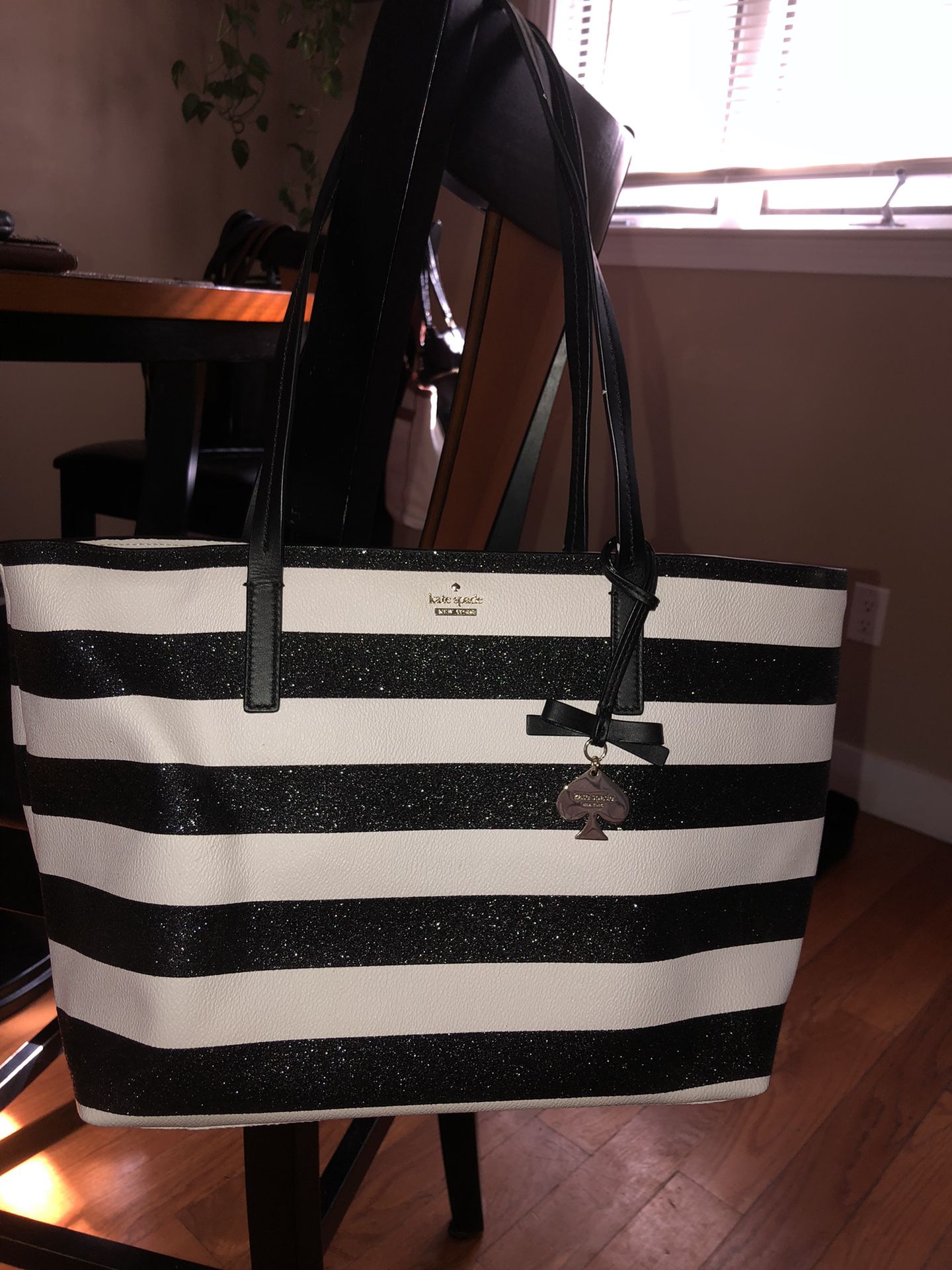Kate Spade XLarge Tote Purse or Travel Bag White and Sparkling Black!