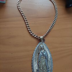 10k Gold Cuban Link Chain 14k Virgin Mary Pedant