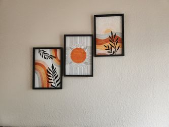 Boho Geometric Wall Art Set of 3 – Wooden Framed, 16x11"