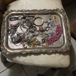 assorted jewerly w wallace tray silver plated