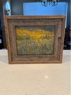 Signed Sandra Smith “German Wildflowers” Photograph in Rustic Reclaimed Wood Frame – 2003