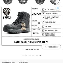 OUXX Work Boots for Men, Steel Toe Safety Boots with Side YKK Zipper, Waterproof Leather, Slip-Resistant Puncture-Proof Sole, ASTM F2413-18 EH Rated