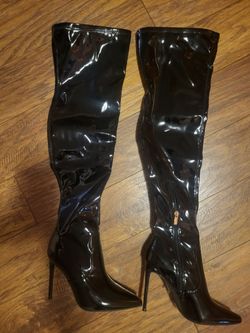 Women's Soft Patent Vinyl High Heel Boots - Sz. 7- New