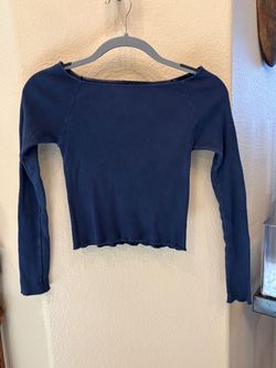 Brandy Melville Navy Ribbed Long Sleeve Boatneck Top Size One Size