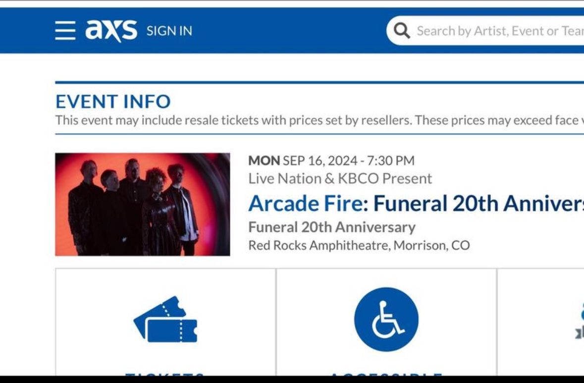 Arcade Fire Red Rocks 1 Or 2 Tickets