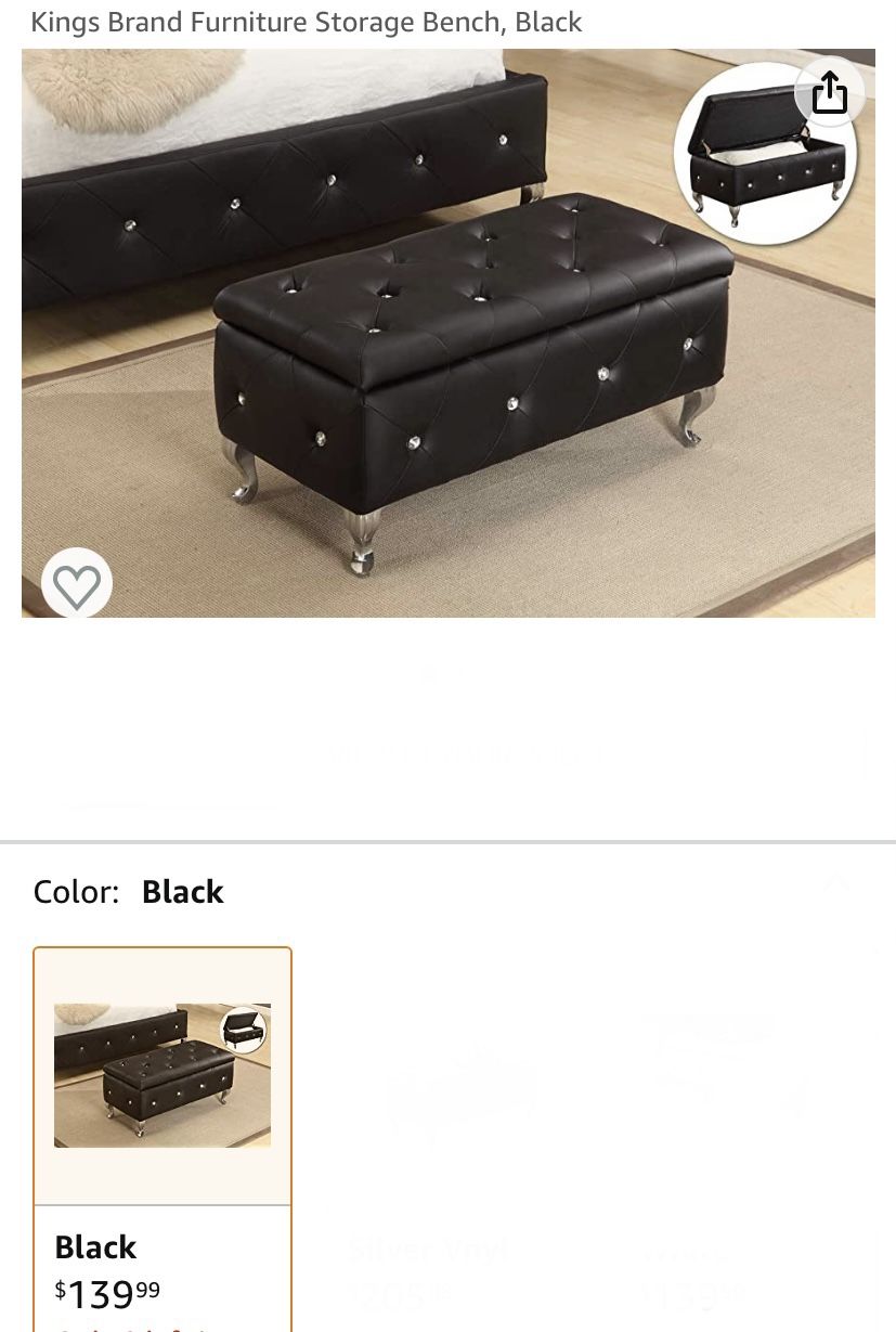 Kings Brand Furniture Storage Bench, Black