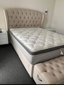 4 piece queen bed set with bedside tables and ottoman