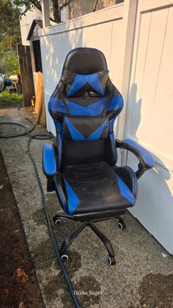 Black and Blue Gaming Chair with Headrest