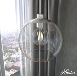 Hunter Xidane 1-Light Brushed Nickel Island Pendant with Clear Glass Shade 19768