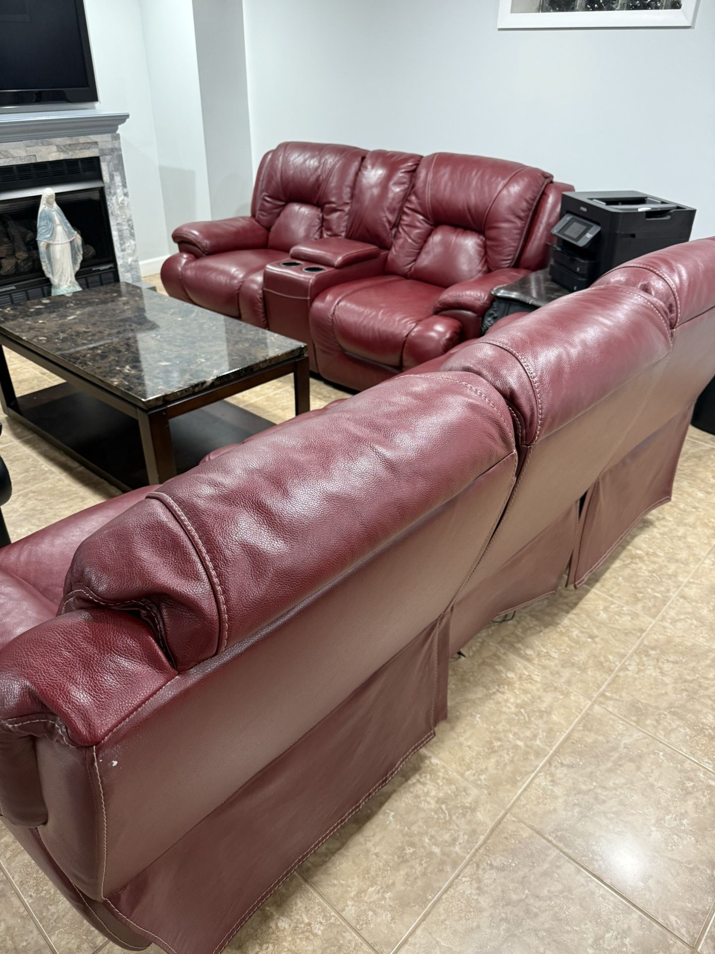 Reclining Leather Couches and Coffee Table