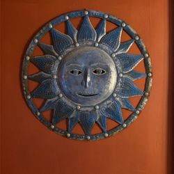 Large 3ft Rustic Celestial Sun Face – Metal Outdoor/Indoor Decor