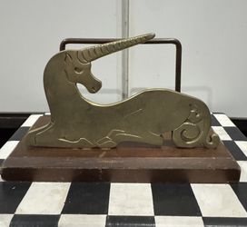 Brass and wood unicorn mail holder