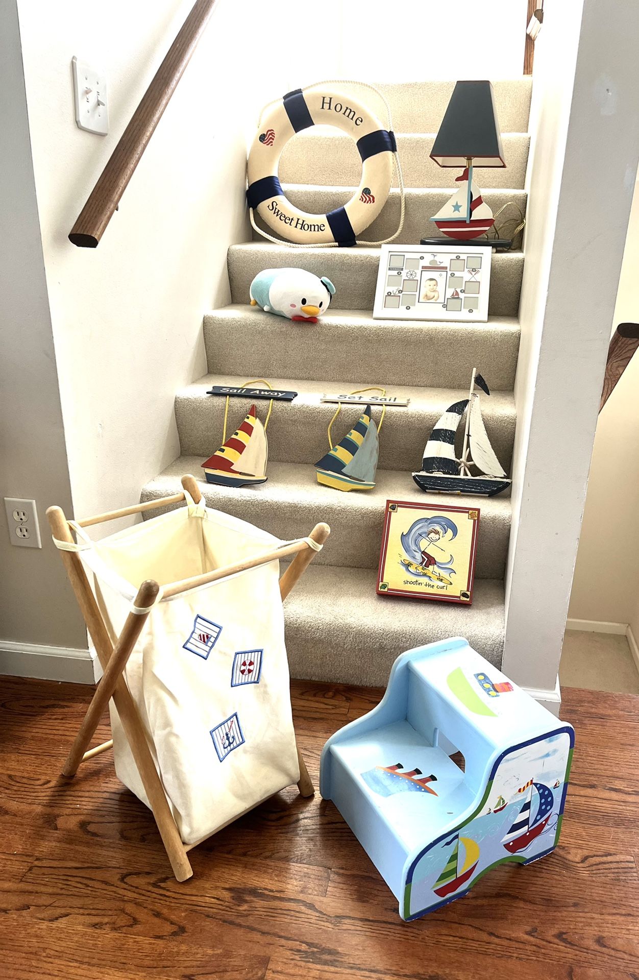 Nursery, Kids Room Ocean Decor. Includes Foot Step, Wall Art, Lamp, Soft Toy And So Much More! ($75 For All)