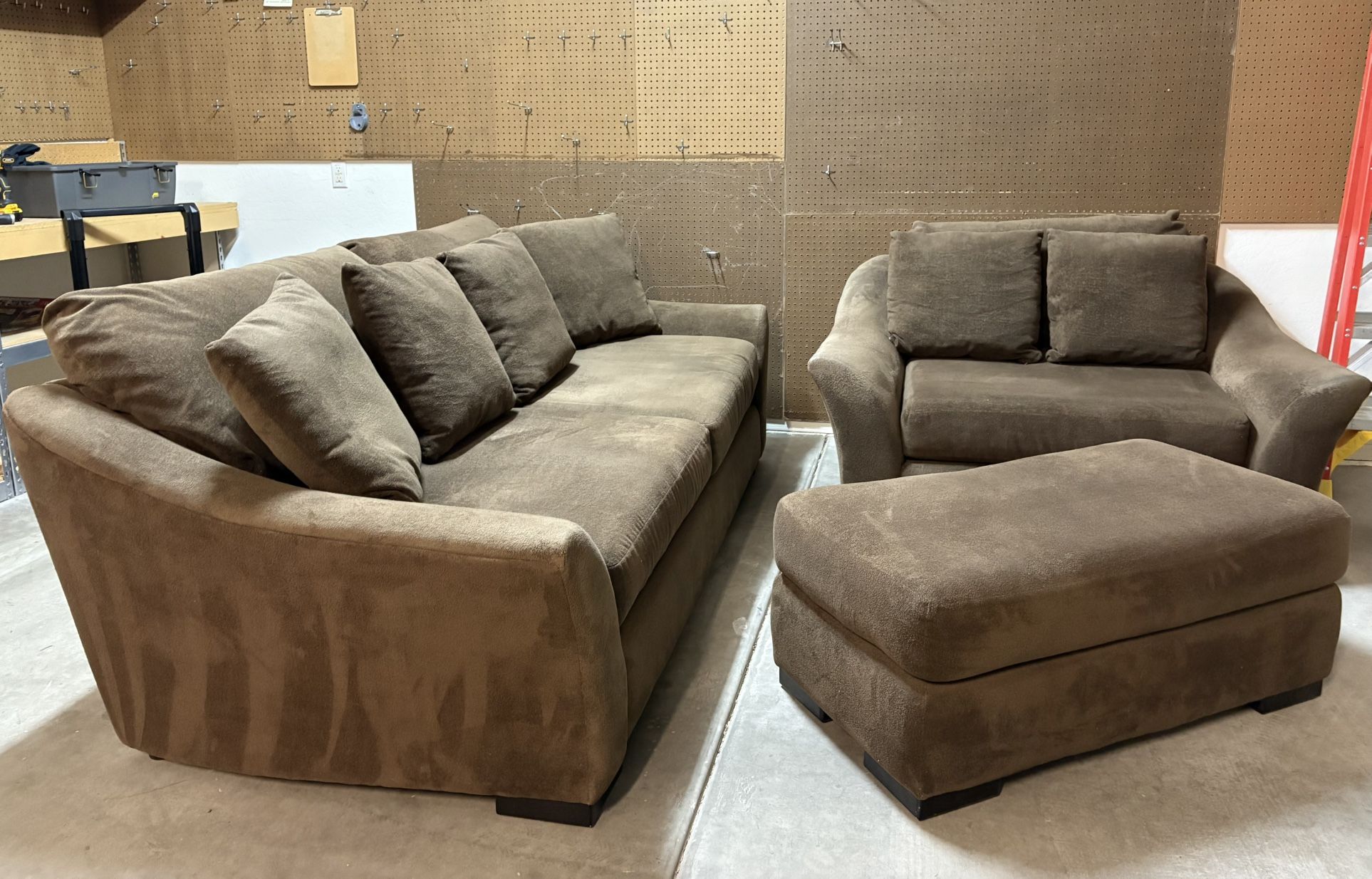 Sofa Couch Chair And Ottoman Brown Fabric