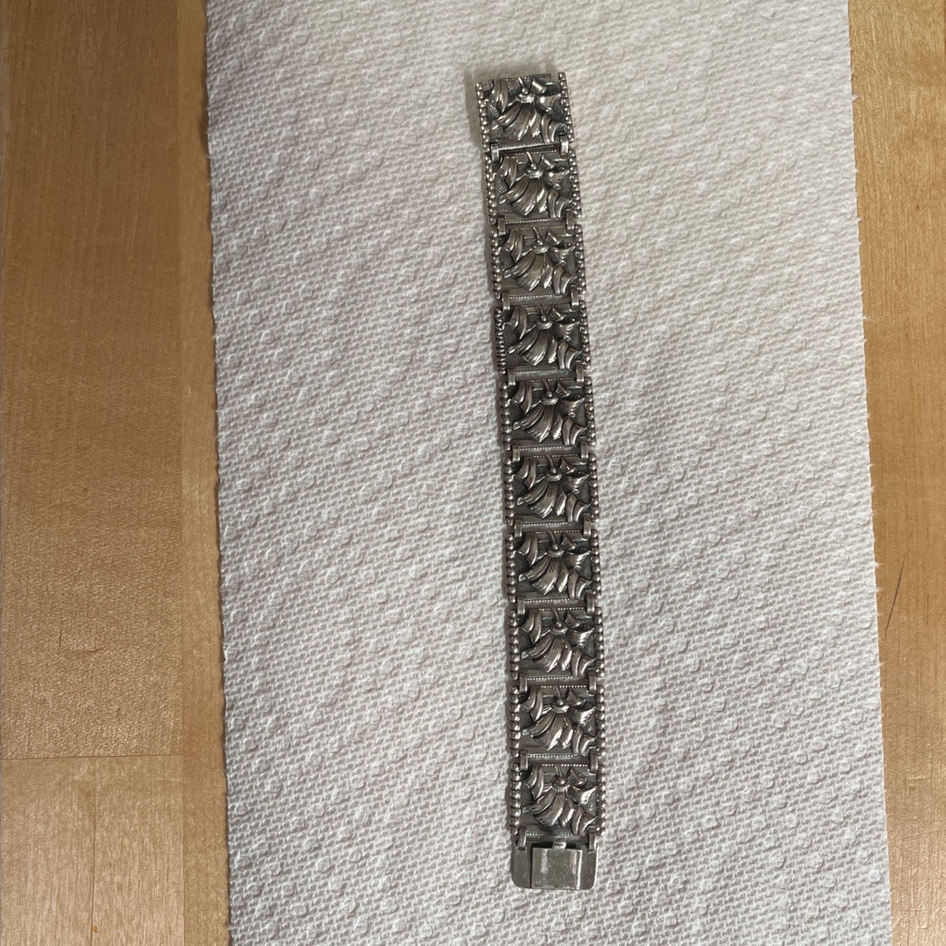Antique Art Deco Sterling Repousse Panel Bracelet