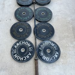 190lb Olympic Bumper Plate Set With Bar 
