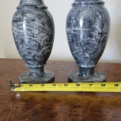Engraved Marble Stone Vases (Set Of Two) 