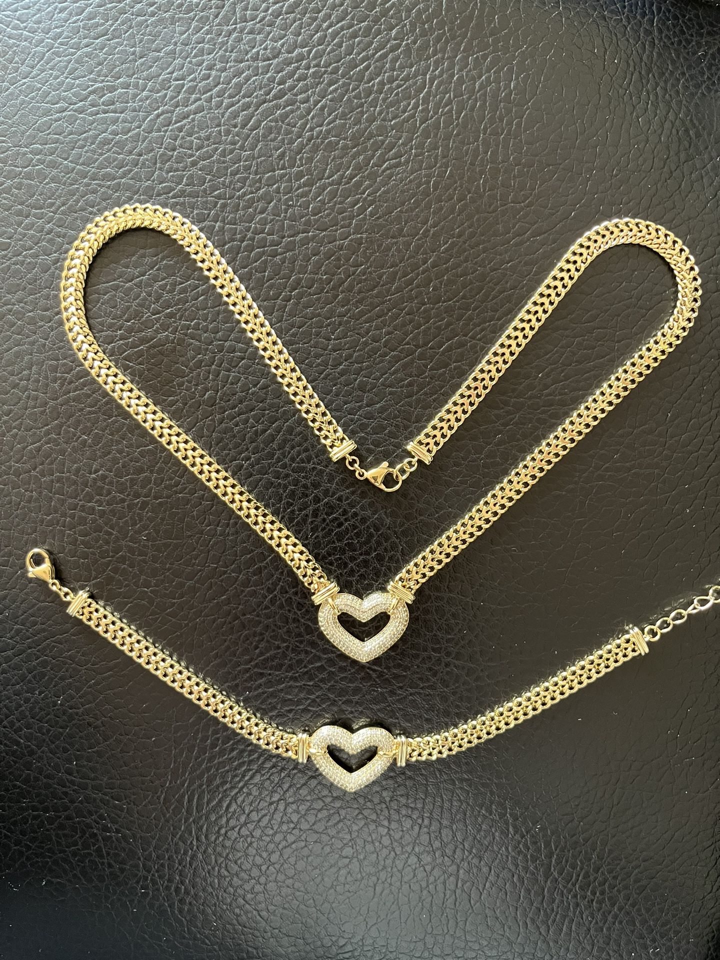 14 K Gold Plated Heart ❤️ Chain With Bracelet Set.