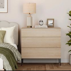 Union Rustic Modern Minimalist Wood Nightstand With 3 Drawers ,31.5" Large End Table,Reeded Design Bedside Table For Bedroom, Living Room,Entryway 