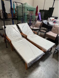 New Set of 2 Acacia Wood Outdoor Patio Lounge Chaise Recline Seat Daybed
