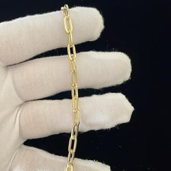 7” 14K Yellow Gold Paper Clip Bracelet 