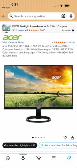 Acer 24Inch 1080P IPS Bright Colorful Crisp Monitor - No Scratches on Display